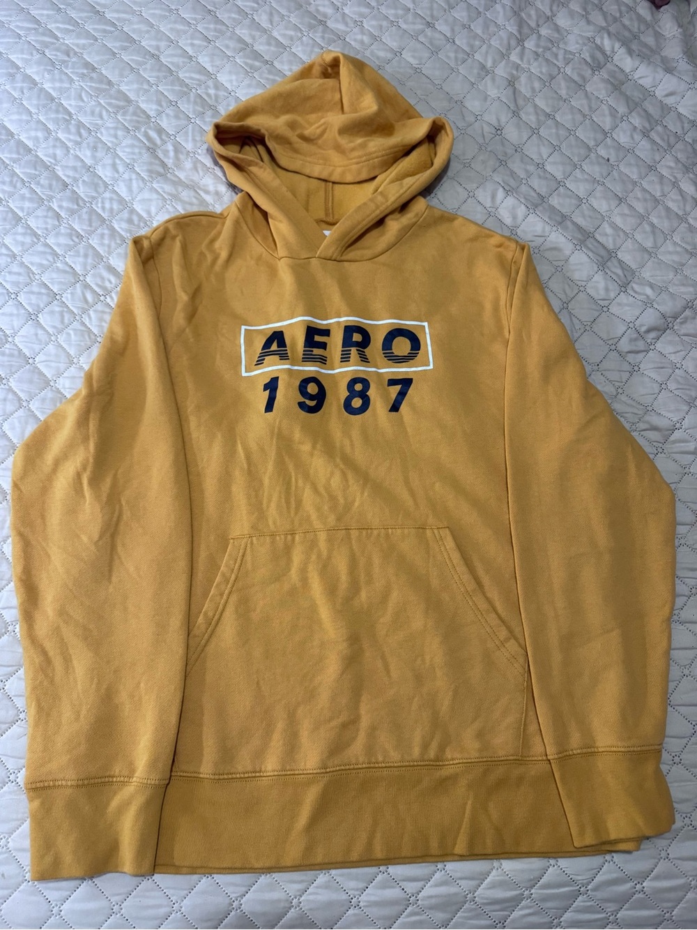 Aeropostale Mustard Yellow 'AERO 1987' Pullover Hoodie